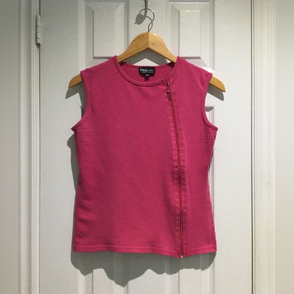 FMX Stretch Pink Cotton Asymmetrical Zip Up Top